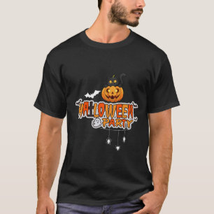 Camiseta Fiesta de Halloween corta gato negro en calabaza