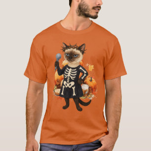 Camiseta Fiesta de Halloween de gato siamés con calabaza
