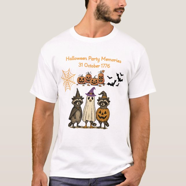 Camiseta Fiesta de Halloween de Mapache Lindo 1776 - Divert (Anverso)