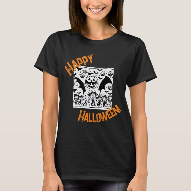 Camiseta Fiesta de Halloween en blanco y negro (Anverso)