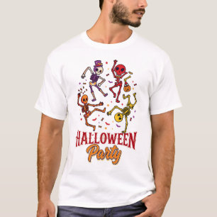 Camiseta Fiesta de Halloween Esqueletos Bailando Murciélago