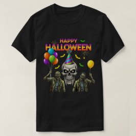 Camiseta Fiesta de Halloween Feliz para Zombie y Skull
