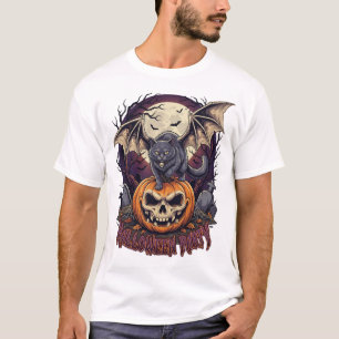 Camiseta Fiesta de Halloween Murciélago Gato Calavera Calab
