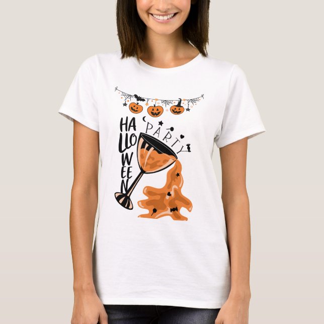 Camiseta Fiesta de Halloween Vestir Vestido De Beber Camise (Anverso)