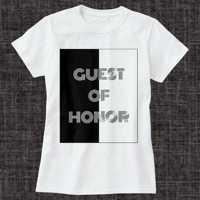 Camiseta Fiesta de Honor Op Art Magnífica Tipografía (A stylish T-shirt with Op Art design. The words 'Guest of Honor' appear on the front and back)