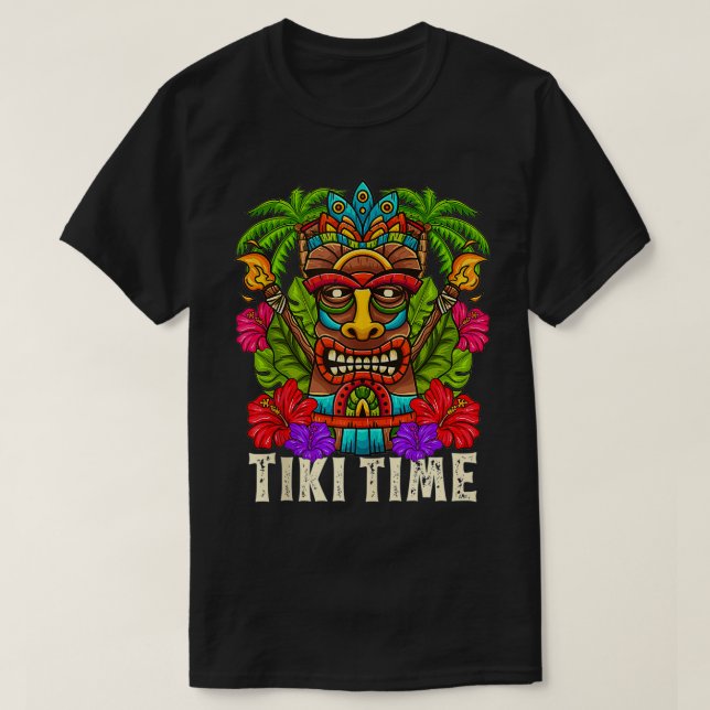 Camiseta Fiesta de la isla de surf Tiki Hawaii Aloha Hula (Diseño del anverso)