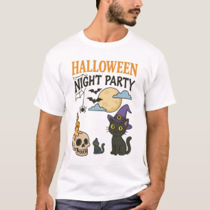 Camiseta Fiesta de la noche de Halloween, bruja de gato neg