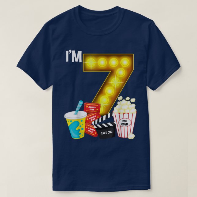 Camiseta Fiesta de la noche del cine 7 cumpleaños tema de l (Diseño del anverso)