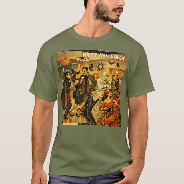 Camiseta Fiesta de Martini de Halloween Retro de la Mitad d (Anverso)