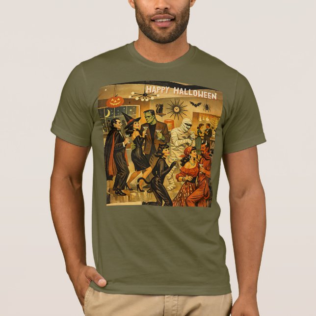 Camiseta Fiesta de Martini de Halloween Retro de la Mitad d (Anverso)