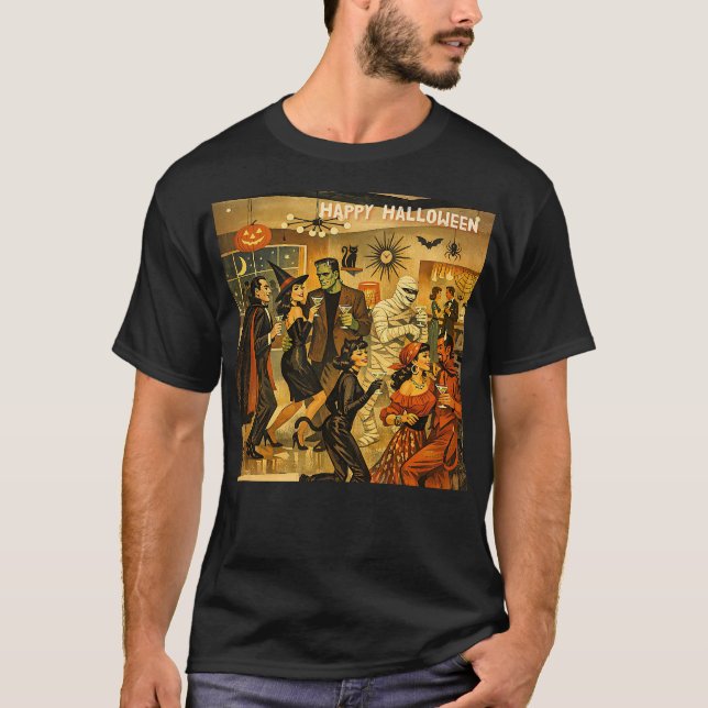 Camiseta Fiesta de Martini de Halloween Retro de la Mitad d (Anverso)