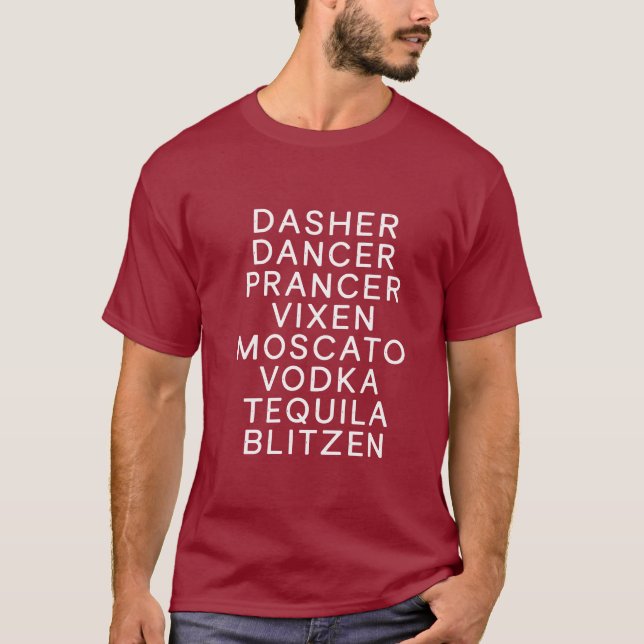 Camiseta Fiesta de Navidad bebiendo Dasher Dancer  (Anverso)