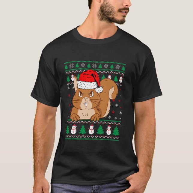Camiseta Fiesta de navidad de ardilla  Santa Hat Navidad (Anverso)
