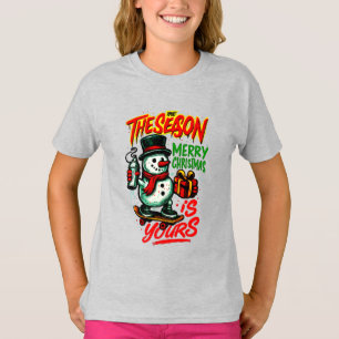 Camiseta Fiesta de Niñas Muñeco de Nieve Navideño Adorable