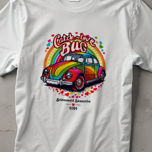 Camiseta Fiesta de novias de Boda Rainbow Love Bug de Retro