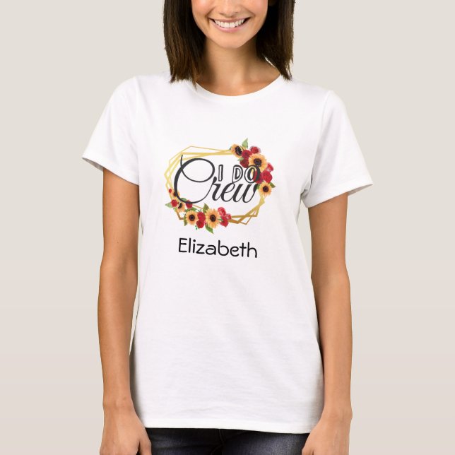 Camiseta Fiesta de novias, yo hago tripulación, girasoles,  (Anverso)