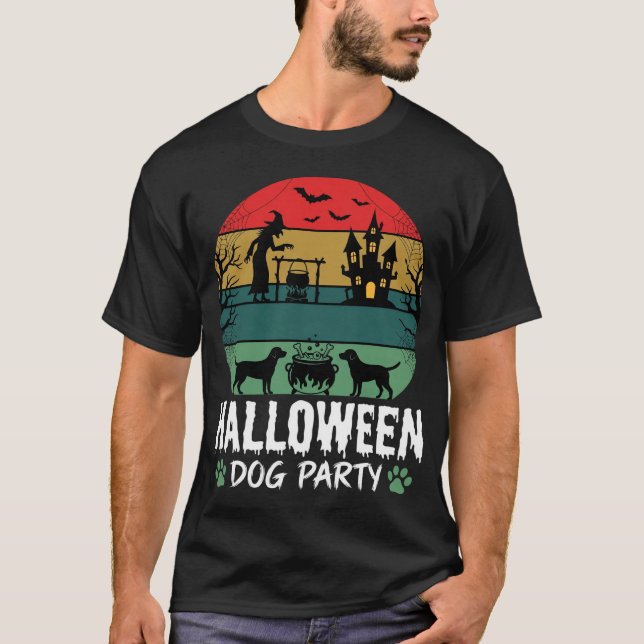 Camiseta Fiesta de Perros de Halloween Bruja Caldero Castil (Anverso)