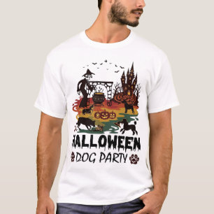 Camiseta Fiesta de Perros de Halloween Brujas Calabazas Cas