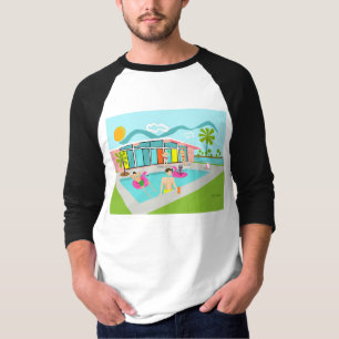 Camiseta Fiesta de piscina de flamenco rosa gay retro