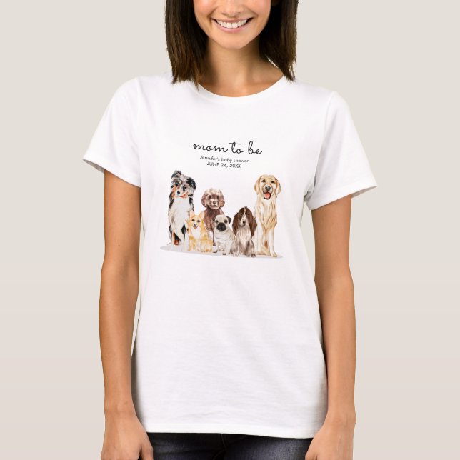 Camiseta Fiesta de shower de bebé de perro acuarela mamá fu (Anverso)