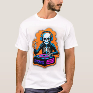 Camiseta Fiesta de Skeleton DJ - Neon Spooky Beats Hallowee