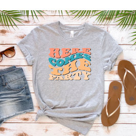 Camiseta Fiesta de Soltera Retro Aquí Viene la Fiesta  