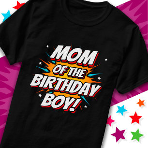 Camiseta Fiesta de superhéroes cómica mamá de niño cumpleañ