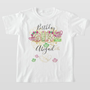 Camiseta Fiesta de té Chica de cumpleaños  Floral