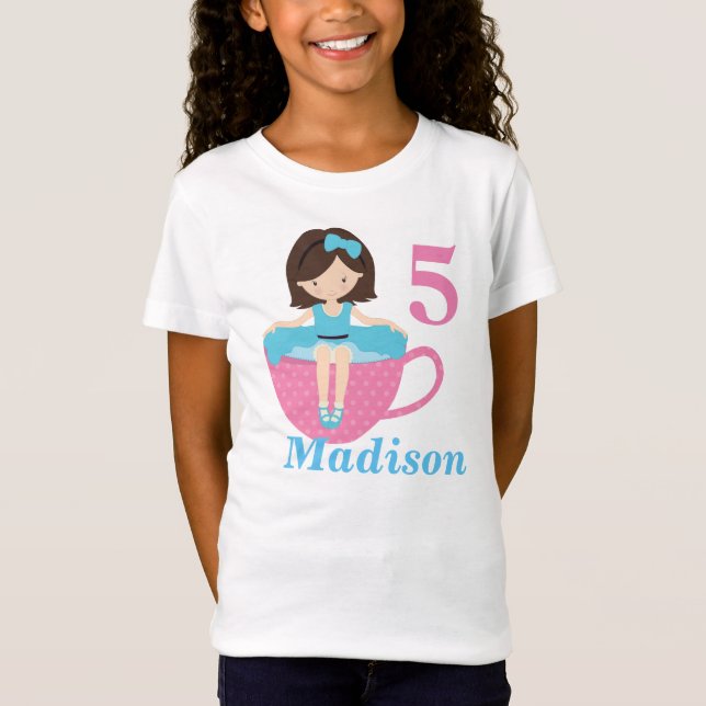 Camiseta Fiesta de té lindo Chica de cumpleaños Personaliza (Anverso)