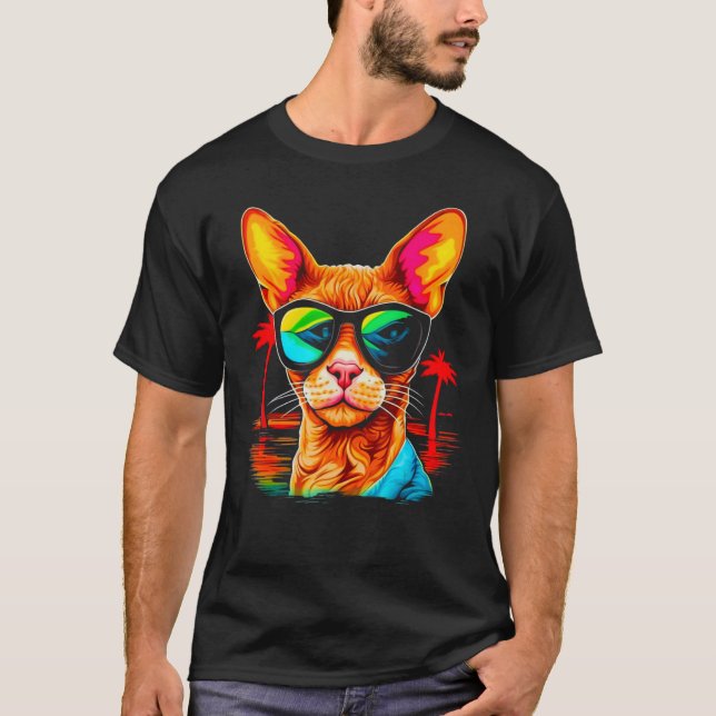 Camiseta Fiesta de verano del gato Devon Rex (Anverso)