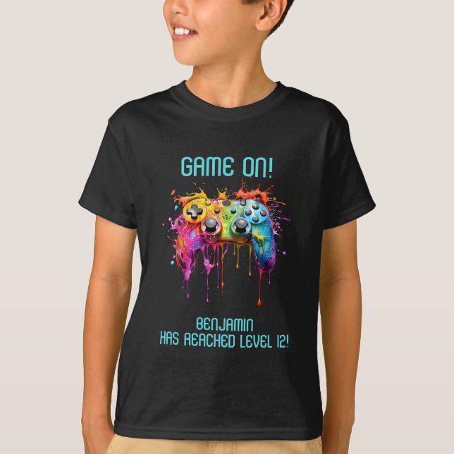 Camiseta Fiesta de videojuegos Boy Teal Level Up (Anverso)