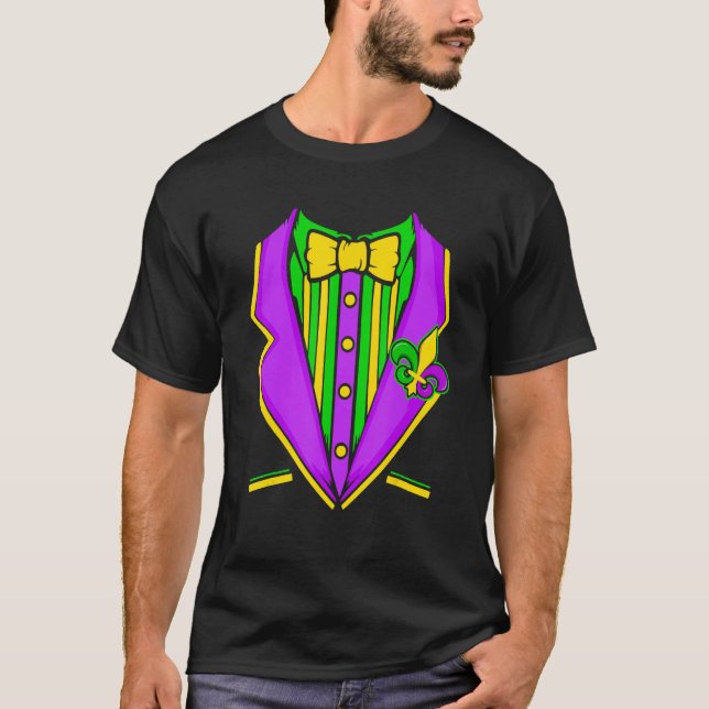 Camiseta Fiesta del Carnaval de Mardi Gras Tuxedo hombres v (Anverso)