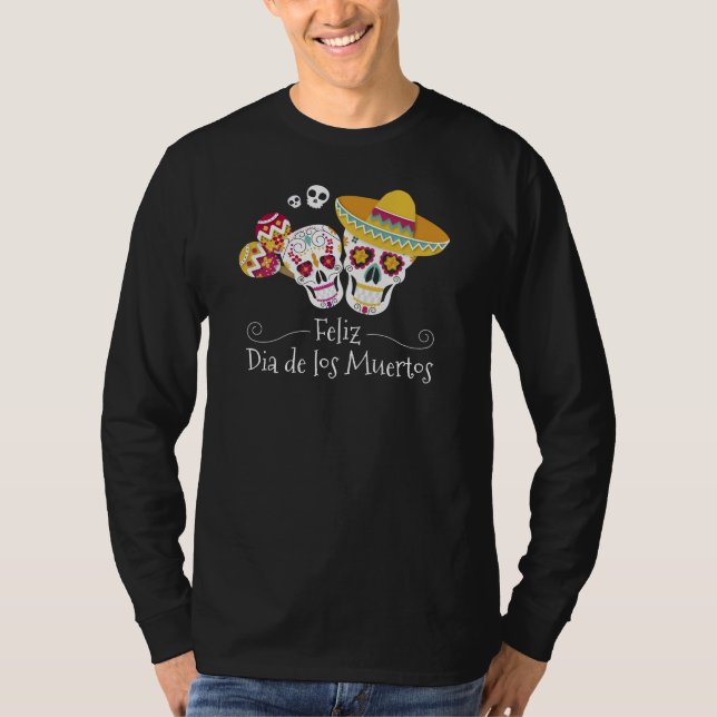 Camiseta Fiesta del Día de Muertos colorido | Sleeve Shirt (Anverso)