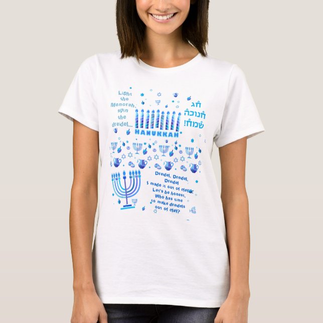 Camiseta Fiesta del Festival Hanukkah Patrón de doodle azul (Anverso)