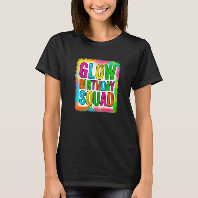 Camiseta Fiesta del grupo de Fiesta 80s Glow Birthday Squad (Anverso)