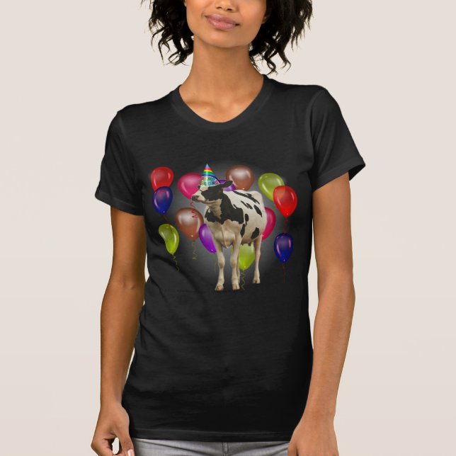 Camiseta Fiesta del tema de la vaca del cumpleaños (Anverso)
