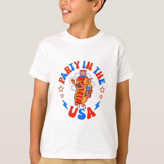 Camiseta Fiesta En EEUU Feliz perro caliente Bandera Americ (Anverso)