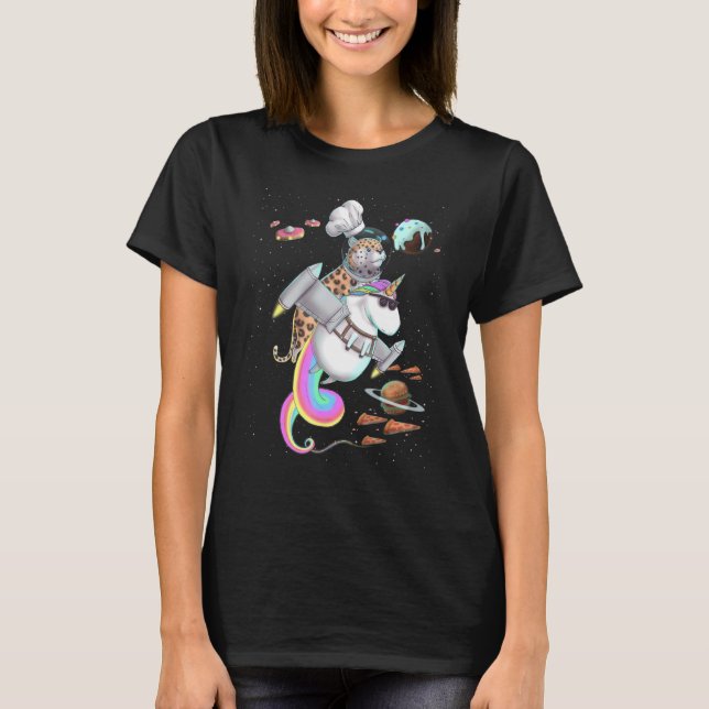 Camiseta Fiesta espacial Leopard Cat Riding Unicorn Food Pi (Anverso)