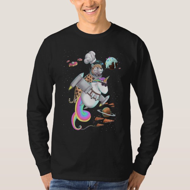 Camiseta Fiesta espacial Leopard Cat Riding Unicorn Food Pi (Anverso)