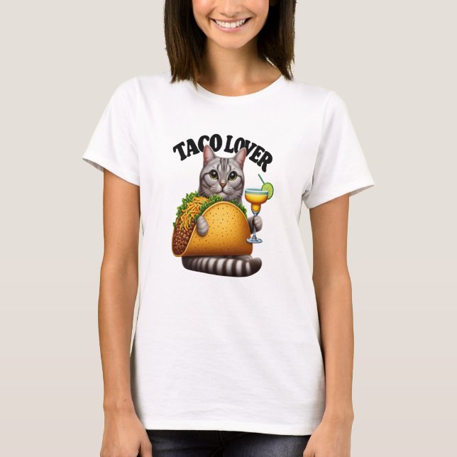 Camiseta Fiesta felina: gato taco (Anverso)