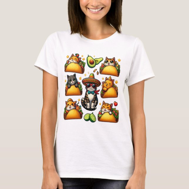 Camiseta Fiesta felina: gatos y tacos (Anverso)