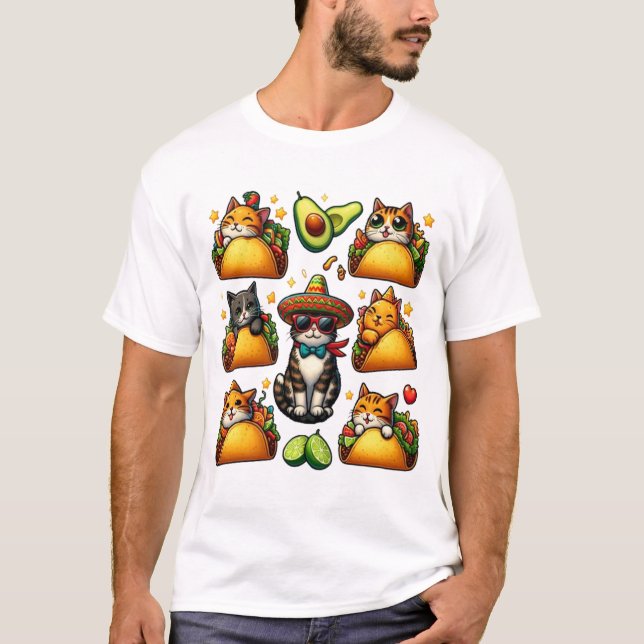 Camiseta Fiesta felina: gatos y tacos (Anverso)