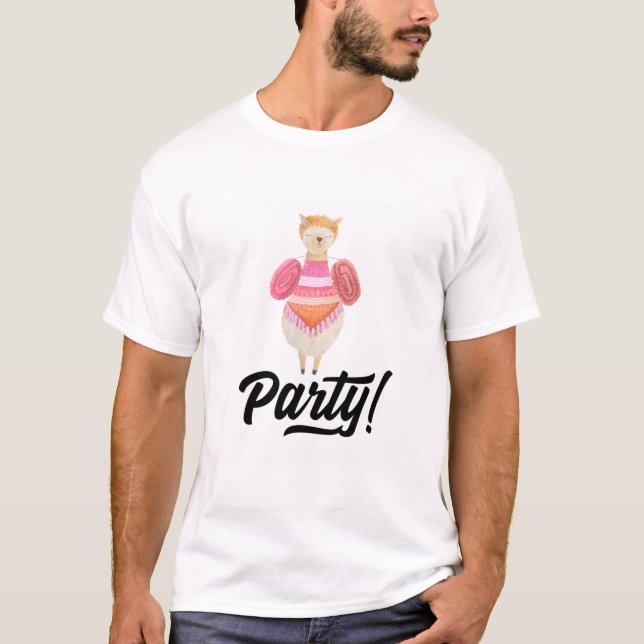 Camiseta Fiesta! Llama acuarela (Anverso)