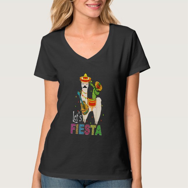 Camiseta Fiesta Llama Cinco de Mayo Cactus Sombrero M (Anverso)