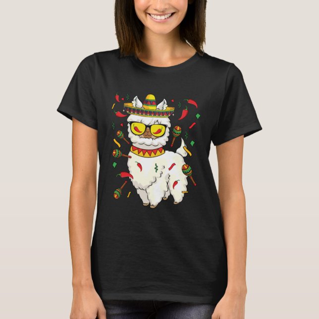 Camiseta Fiesta Llama Cinco De Mayo Sombrero Gorra Mexicano (Anverso)