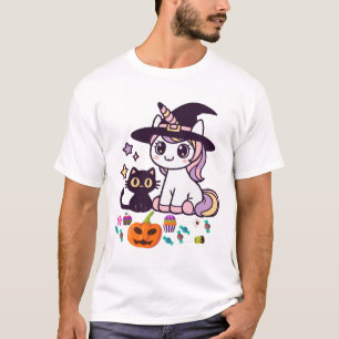 Camiseta Fiesta Mágica de Halloween Bruja Unicornio & Gato