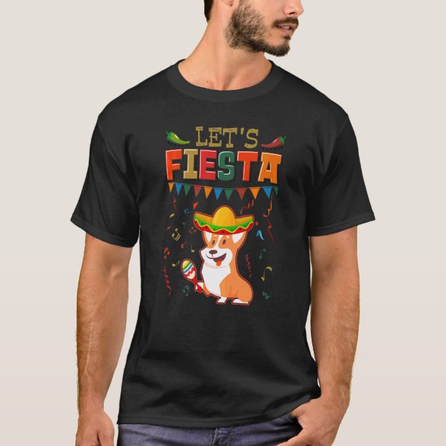 Camiseta Fiesta Mexicana de Cinco De Mayo ¡Vámonos Corgi (Anverso)