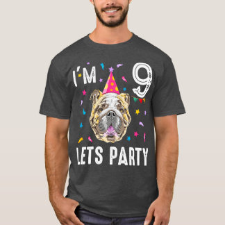 Camiseta Fiesta Noveno Cumpleaños Con Bulldog Inglés
