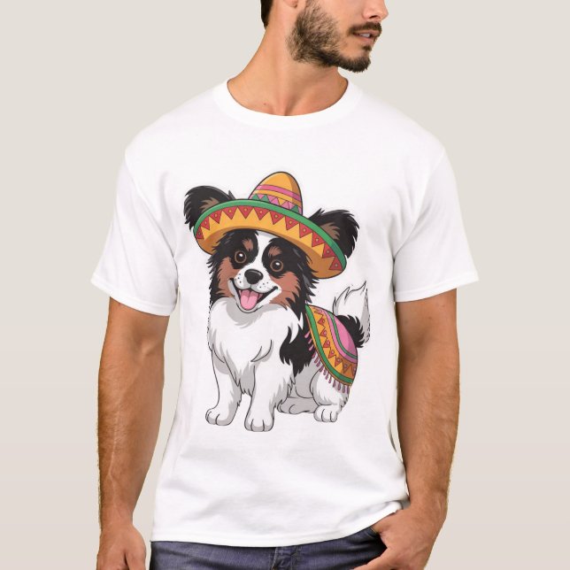 Camiseta Fiesta Papillon Dog con Sombrero y Sarape (Anverso)
