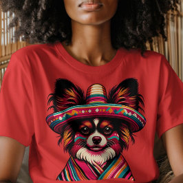 Camiseta Fiesta Papillon Dog con Sombrero y Sarape